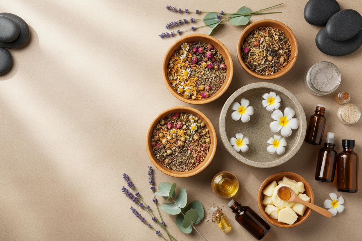 Biraz daha detaylı olabilir taşlar görselin kenarına doğru itilip bambu kaplarda bakım için hazırlanmış kuru çiçekler konulmuş su kabı mesela kona bilir